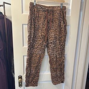 Leopard Print Drawstring Joggers - Brown